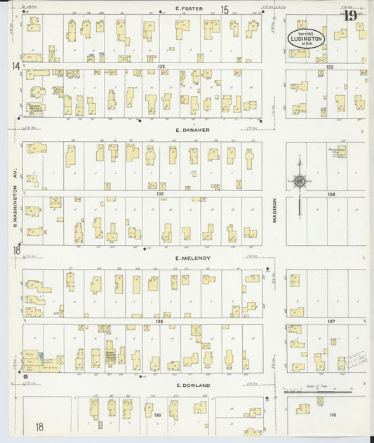 Sanborn Fire Insurance Map from Ludington, Mason County, Michigan (1910), Sheet #0019 - Historic Sanborn Fire Insurance Map Print, vintage old map wall art, antique decor, genealogy gift, Michigan Michigan map