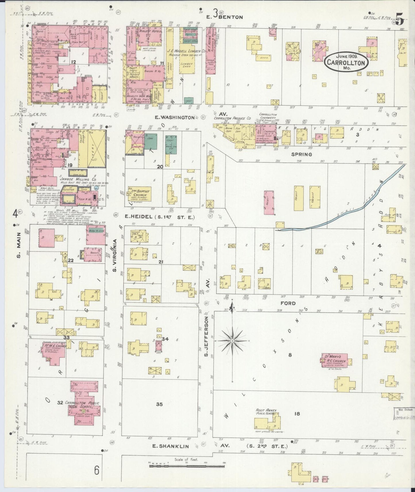 Sanborn Fire Insurance Map from Carrollton, Carroll County, Missouri (1909), Sheet #0005 - Complete Map Set gallery image, historic Sanborn map, vintage wall art, Missouri Missouri
