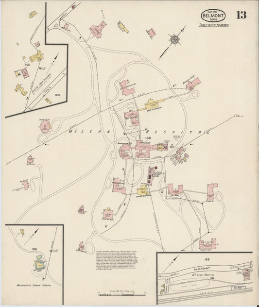 Sanborn Fire Insurance Map from Belmont, Middlesex County, Massachusetts (1915), Sheet #0013 - Historic Sanborn Fire Insurance Map Print, vintage old map wall art, antique decor, genealogy gift, Massachusetts Massachusetts map