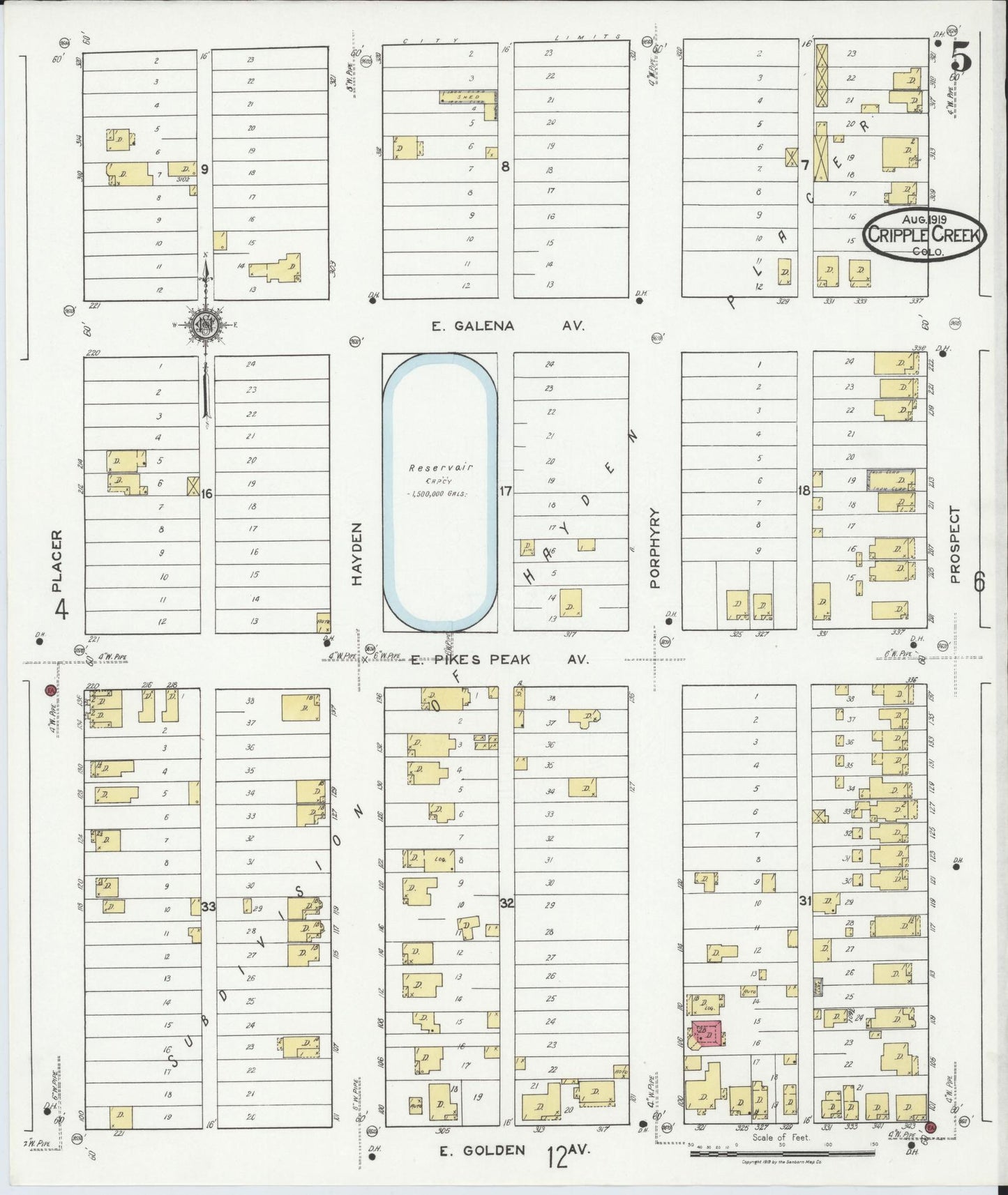 Sanborn Fire Insurance Map from Cripple Creek, Teller County, Colorado (1919), Sheet #0005 - Complete Map Set gallery image, historic Sanborn map, vintage wall art, Colorado Colorado