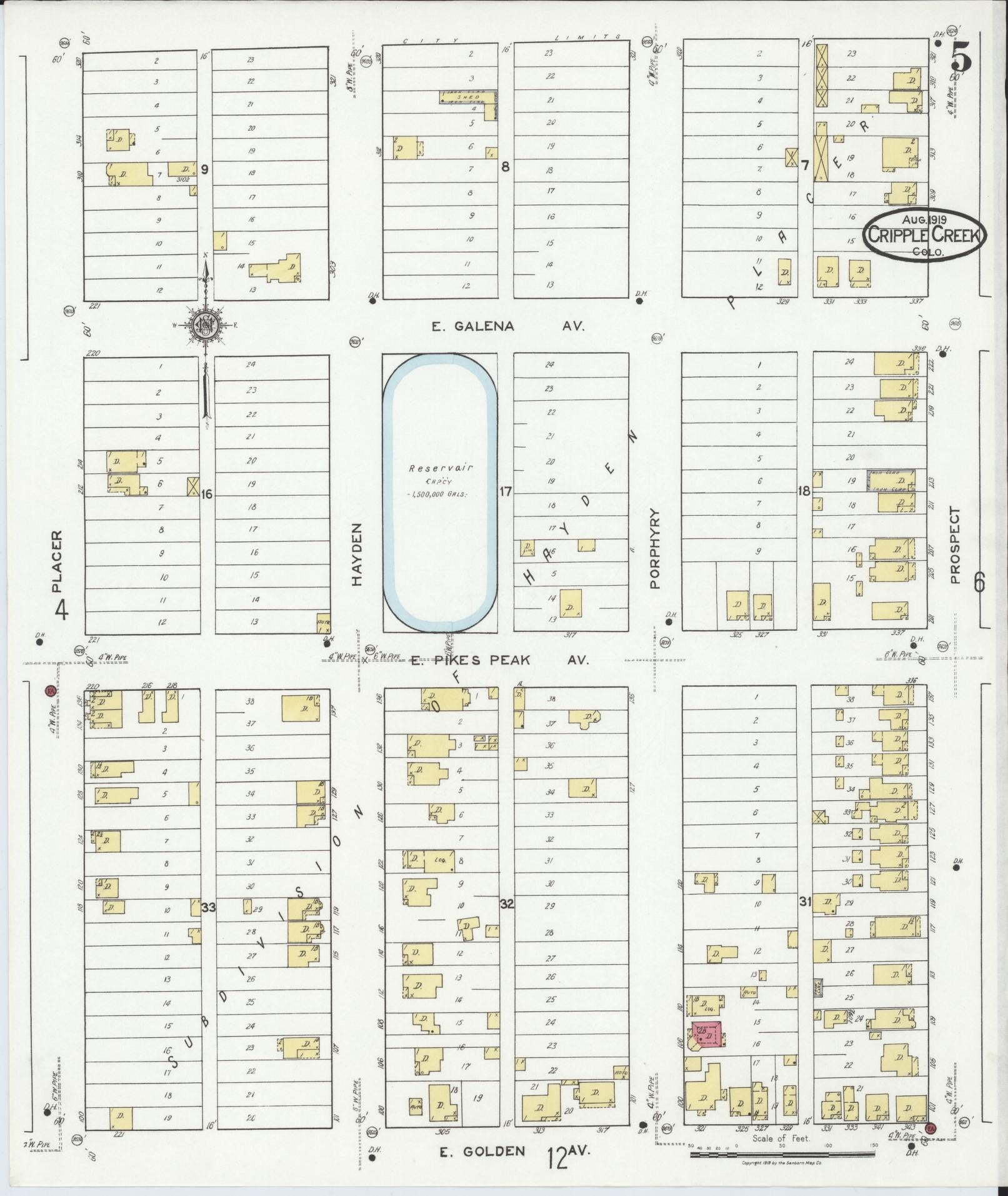 Sanborn Fire Insurance Map from Cripple Creek, Teller County, Colorado (1919), Sheet #0005 - Complete Map Set gallery image, historic Sanborn map, vintage wall art, Colorado Colorado
