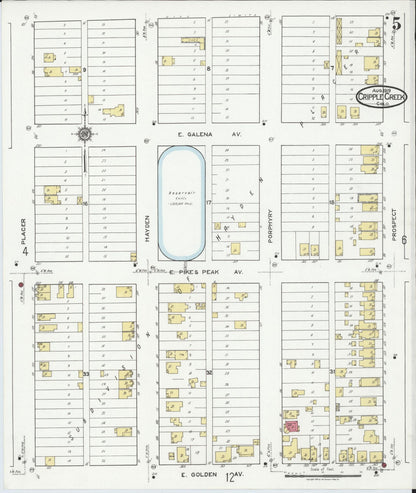 Sanborn Fire Insurance Map from Cripple Creek, Teller County, Colorado (1919), Sheet #0005 - Complete Map Set gallery image, historic Sanborn map, vintage wall art, Colorado Colorado