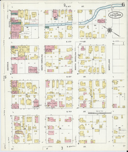 Sanborn Fire Insurance Map from Louisiana, Pike County, Missouri (1909), Sheet #0006 - Historic Sanborn Fire Insurance Map Print, vintage old map wall art, antique decor, genealogy gift, Missouri Missouri map