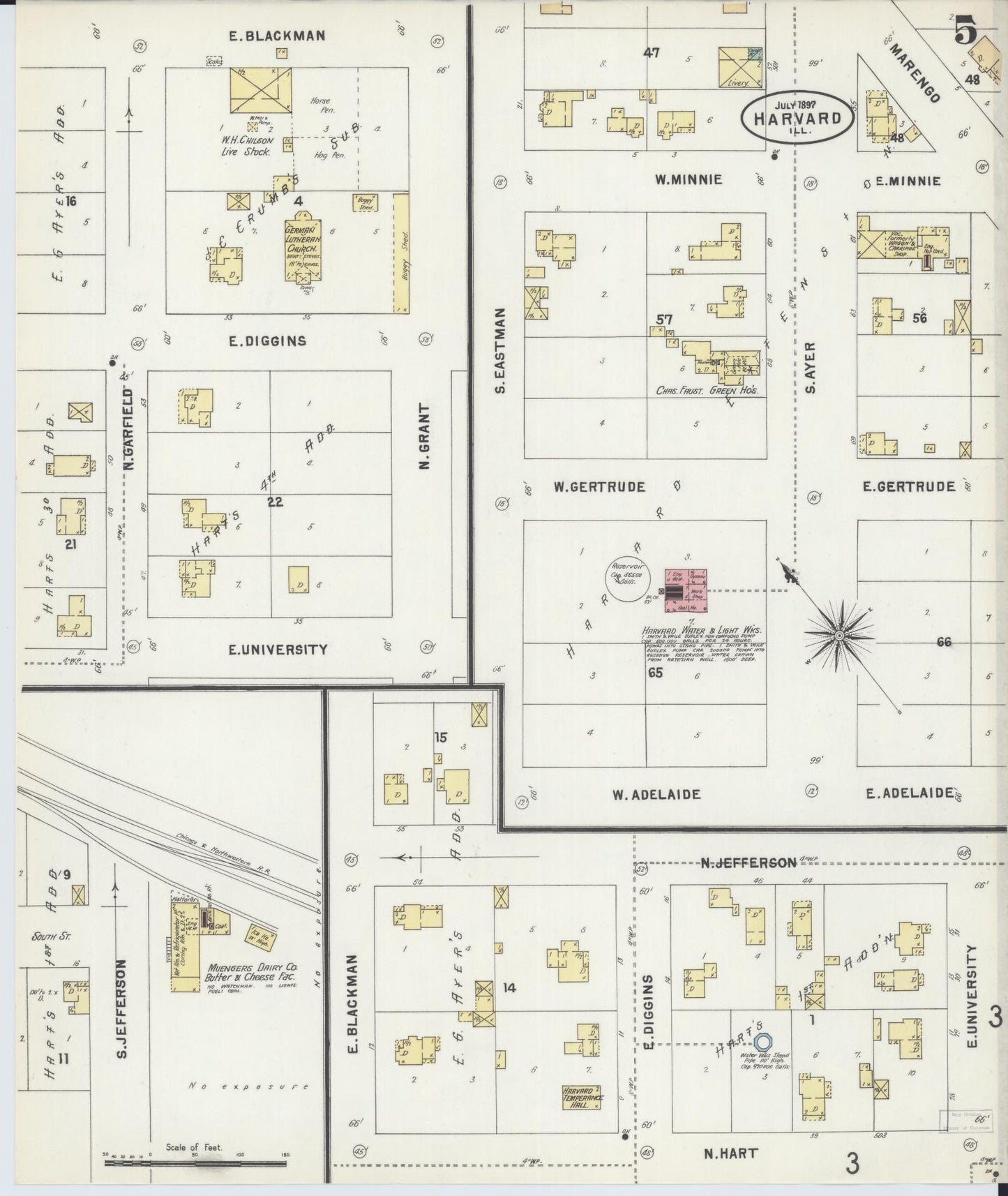 Sanborn Fire Insurance Map from Harvard, McHenry County, Illinois (1897), Sheet #0005 - Historic Sanborn Fire Insurance Map Print, vintage old map wall art, antique decor, genealogy gift, Illinois Illinois map