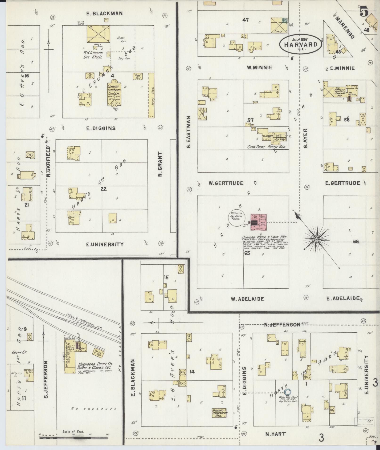 Sanborn Fire Insurance Map from Harvard, McHenry County, Illinois (1897), Sheet #0005 - Historic Sanborn Fire Insurance Map Print, vintage old map wall art, antique decor, genealogy gift, Illinois Illinois map