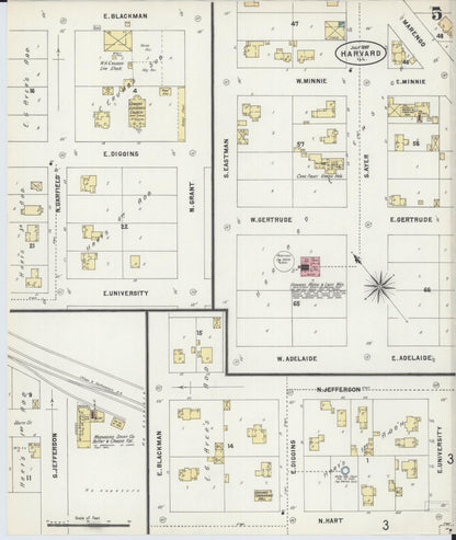Sanborn Fire Insurance Map from Harvard, McHenry County, Illinois (1897), Sheet #0005 - Historic Sanborn Fire Insurance Map Print, vintage old map wall art, antique decor, genealogy gift, Illinois Illinois map