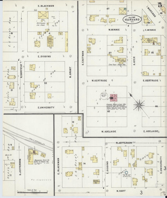 Sanborn Fire Insurance Map from Harvard, McHenry County, Illinois (1897), Sheet #0005 - Historic Sanborn Fire Insurance Map Print, vintage old map wall art, antique decor, genealogy gift, Illinois Illinois map