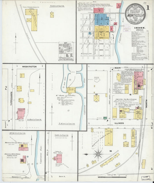 Sanborn Fire Insurance Map from Monticello, White County, Indiana (1904), Sheet #0001 - Historic Sanborn Fire Insurance Map Print, vintage old map wall art, antique decor, genealogy gift, Indiana Indiana map
