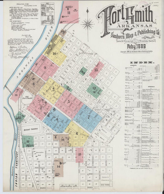 Sanborn Fire Insurance Map from Fort Smith, Sebastian County, Arkansas (1889), Sheet #0001 - Complete Map Set gallery image, historic Sanborn map, vintage wall art, Arkansas Arkansas