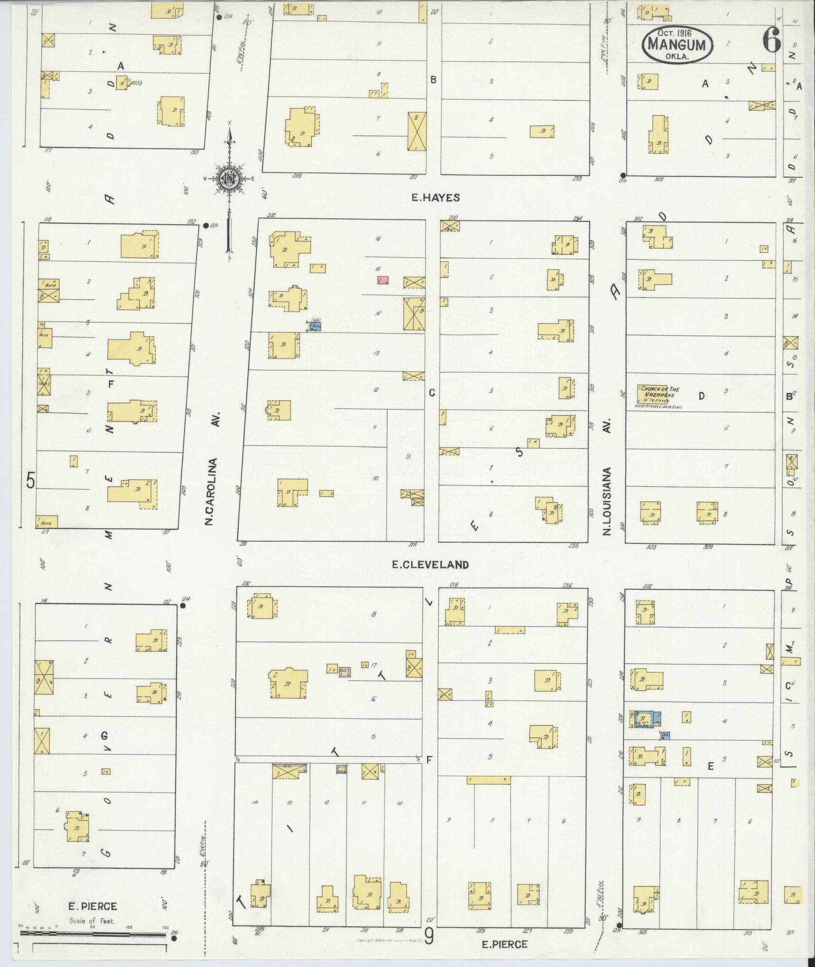 Sanborn Fire Insurance Map from Mangum, Greer County, Oklahoma (1916), Sheet #0006 - Historic Sanborn Fire Insurance Map Print, vintage old map wall art, antique decor, genealogy gift, Oklahoma Oklahoma map