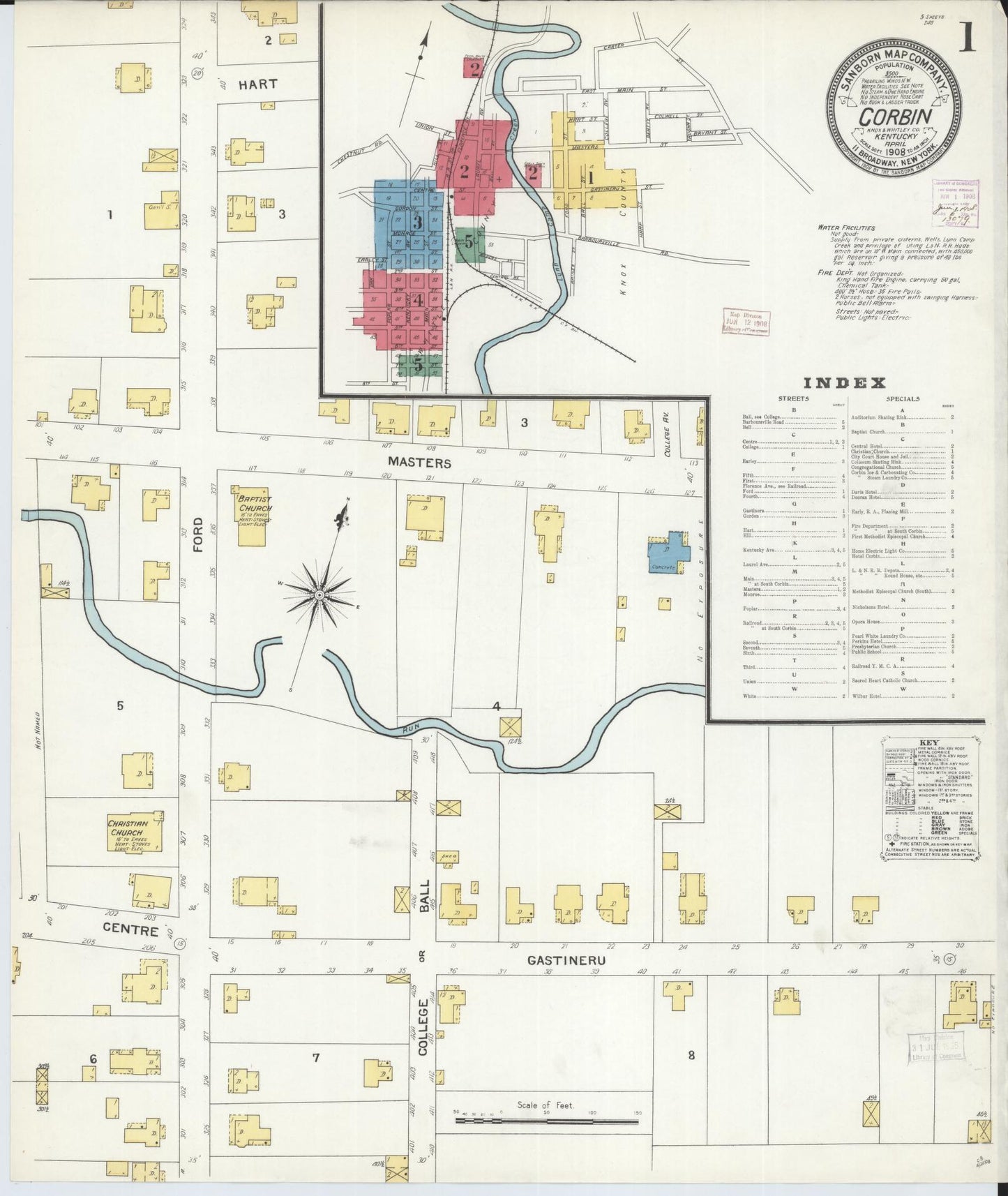Sanborn Fire Insurance Map from Corbin, Knox and Whitley Counties, Kentucky (1908), Sheet #0001 - Complete Map Set gallery image, historic Sanborn map, vintage wall art, Kentucky Kentucky