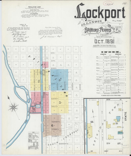 Sanborn Fire Insurance Map from Lockport, Will County, Illinois (1891), Sheet #0001 - Complete Map Set gallery image, historic Sanborn map, vintage wall art, Illinois Illinois