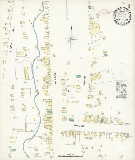 Sanborn Fire Insurance Map from Red Lodge, Carbon County, Montana (1891), Sheet #0001 - Complete Map Set gallery image, historic Sanborn map, vintage wall art, Montana Montana