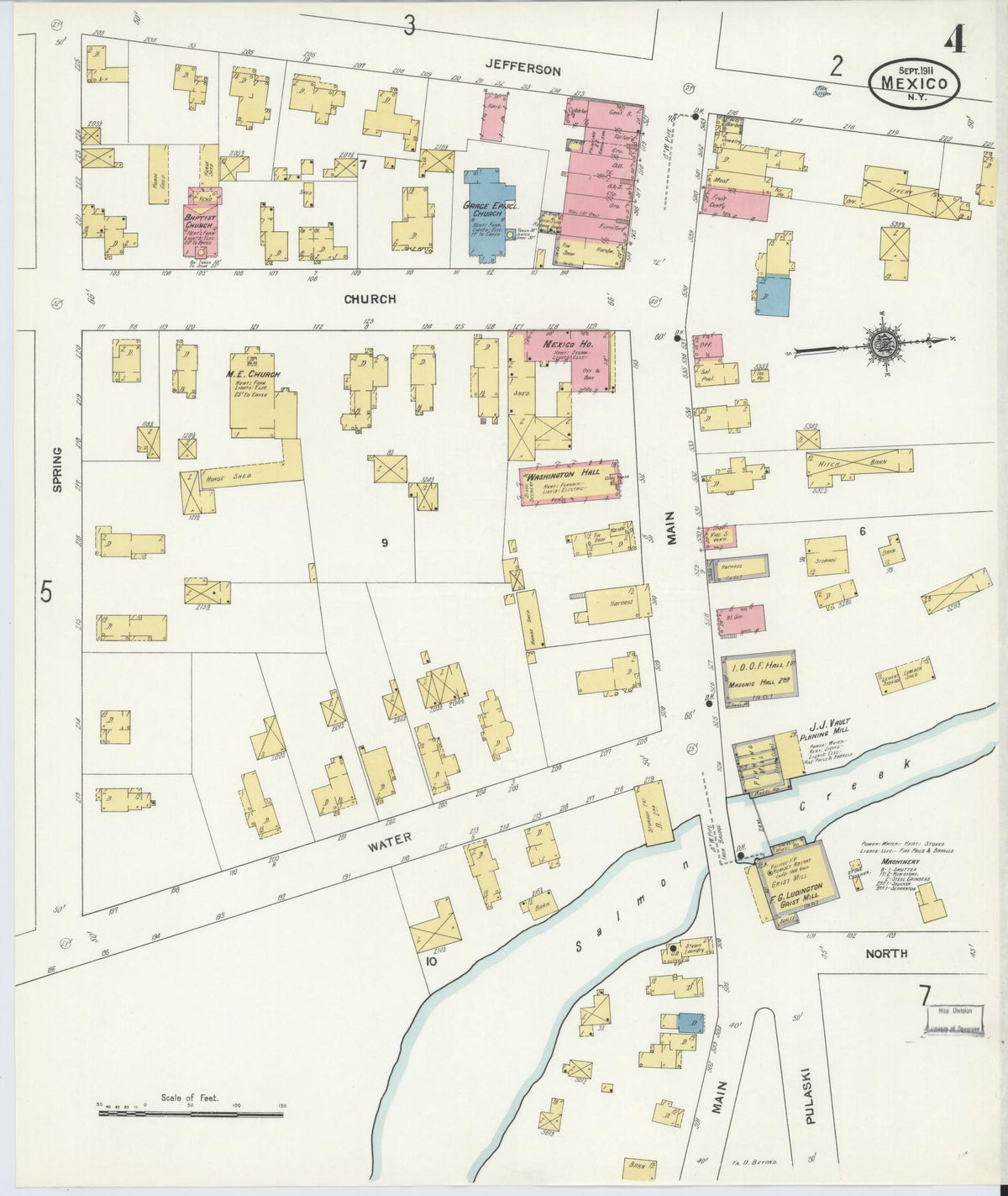 Sanborn Fire Insurance Map from Mexico, Oswego County, New York (1911), Sheet #0004 - Complete Map Set gallery image, historic Sanborn map, vintage wall art, New York New York