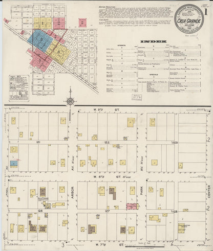 Sanborn Fire Insurance Map from Casa Grande, Pinal County, Arizona (1922), Sheet #0001 - Complete Map Set gallery image, historic Sanborn map, vintage wall art, Arizona Arizona
