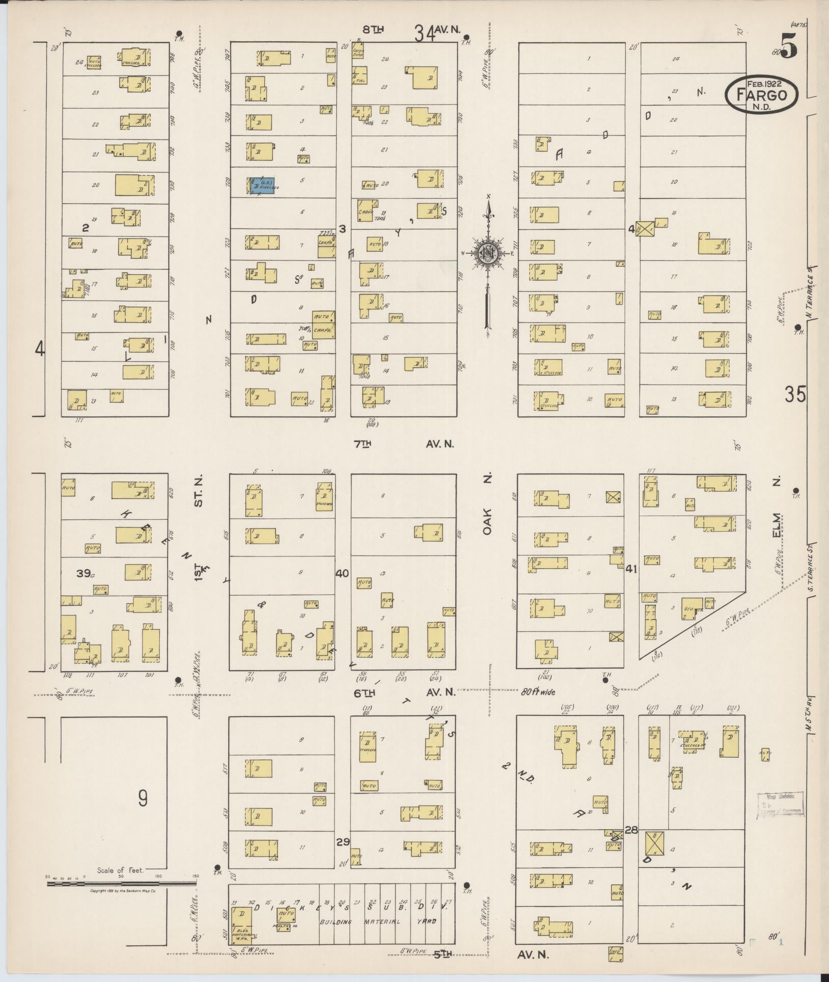 Sanborn Fire Insurance Map from Fargo, Cass County, North Dakota (1922), Sheet #0005 - Historic Sanborn Fire Insurance Map Print, vintage old map wall art, antique decor, genealogy gift, North Dakota North Dakota map