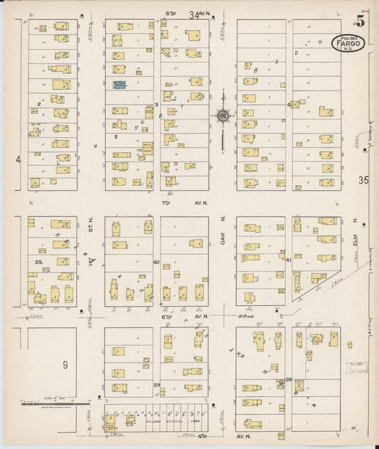 Sanborn Fire Insurance Map from Fargo, Cass County, North Dakota (1922), Sheet #0005 - Historic Sanborn Fire Insurance Map Print, vintage old map wall art, antique decor, genealogy gift, North Dakota North Dakota map