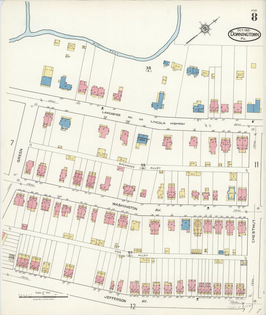 Sanborn Fire Insurance Map from Downingtown, Chester County, Pennsylvania (1921), Sheet #0008 - Historic Sanborn Fire Insurance Map Print, vintage old map wall art, antique decor, genealogy gift, Pennsylvania Pennsylvania map