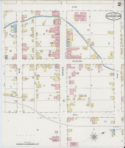 Sanborn Fire Insurance Map from Shepherdstown, Jefferson County, West Virginia (1894), Sheet #0002 - Complete Map Set gallery image, historic Sanborn map, vintage wall art, West Virginia West Virginia