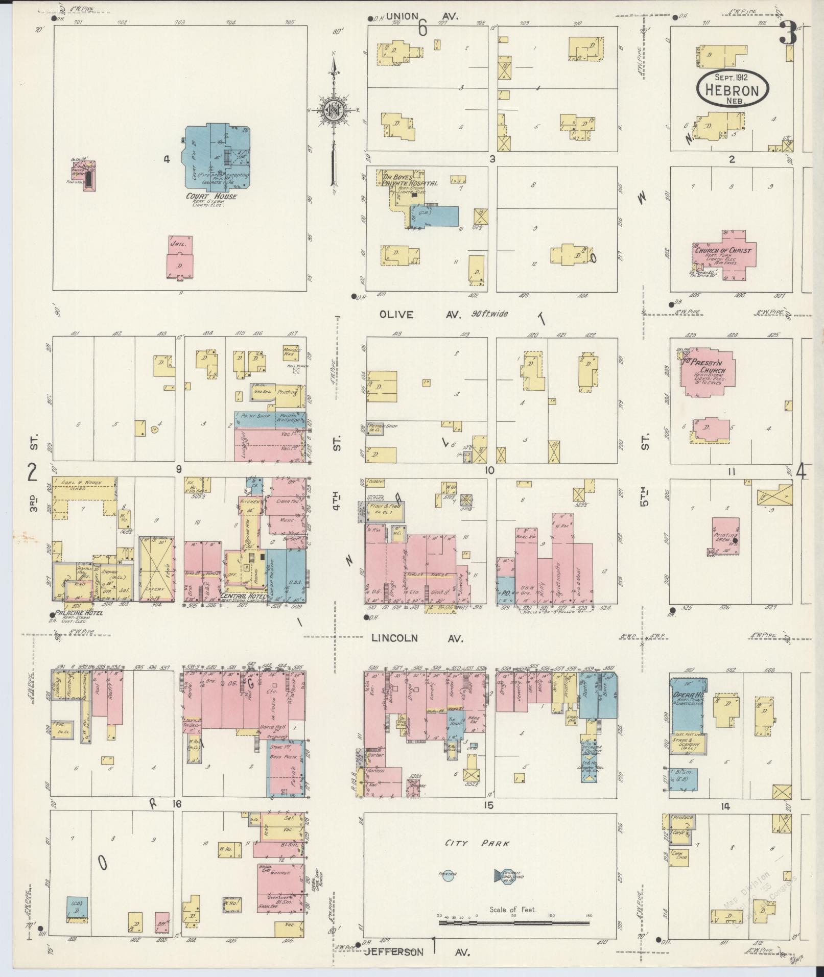 Sanborn Fire Insurance Map from Hebron, Thayer County, Nebraska (1912), Sheet #0003 - Complete Map Set gallery image, historic Sanborn map, vintage wall art, Nebraska Nebraska