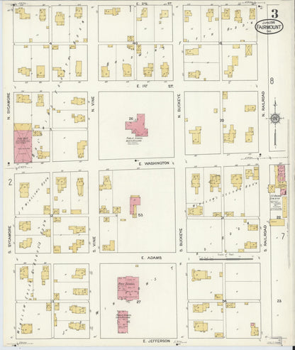 Sanborn Fire Insurance Map from Fairmount, Grant County, Indiana (1916), Sheet #0003 - Historic Sanborn Fire Insurance Map Print, vintage old map wall art, antique decor, genealogy gift, Indiana Indiana map