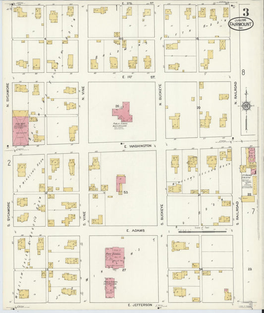 Sanborn Fire Insurance Map from Fairmount, Grant County, Indiana (1916), Sheet #0003 - Historic Sanborn Fire Insurance Map Print, vintage old map wall art, antique decor, genealogy gift, Indiana Indiana map
