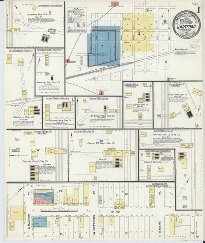Sanborn Fire Insurance Map from Hartford, Sebastian County, Arkansas (1908), Sheet #0001 - Complete Map Set gallery image, historic Sanborn map, vintage wall art, Arkansas Arkansas