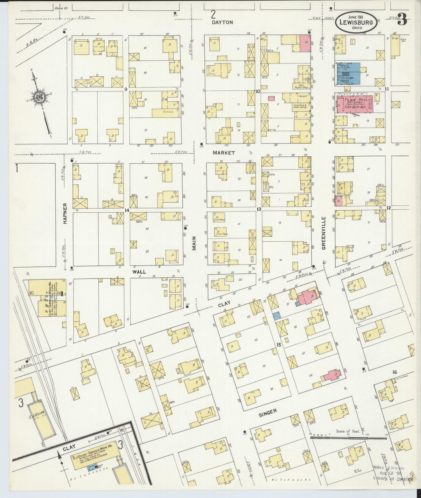 Sanborn Fire Insurance Map from Lewisburg, Preble County, Ohio (1911), Sheet #0003 - Historic Sanborn Fire Insurance Map Print, vintage old map wall art, antique decor, genealogy gift, Ohio Ohio map