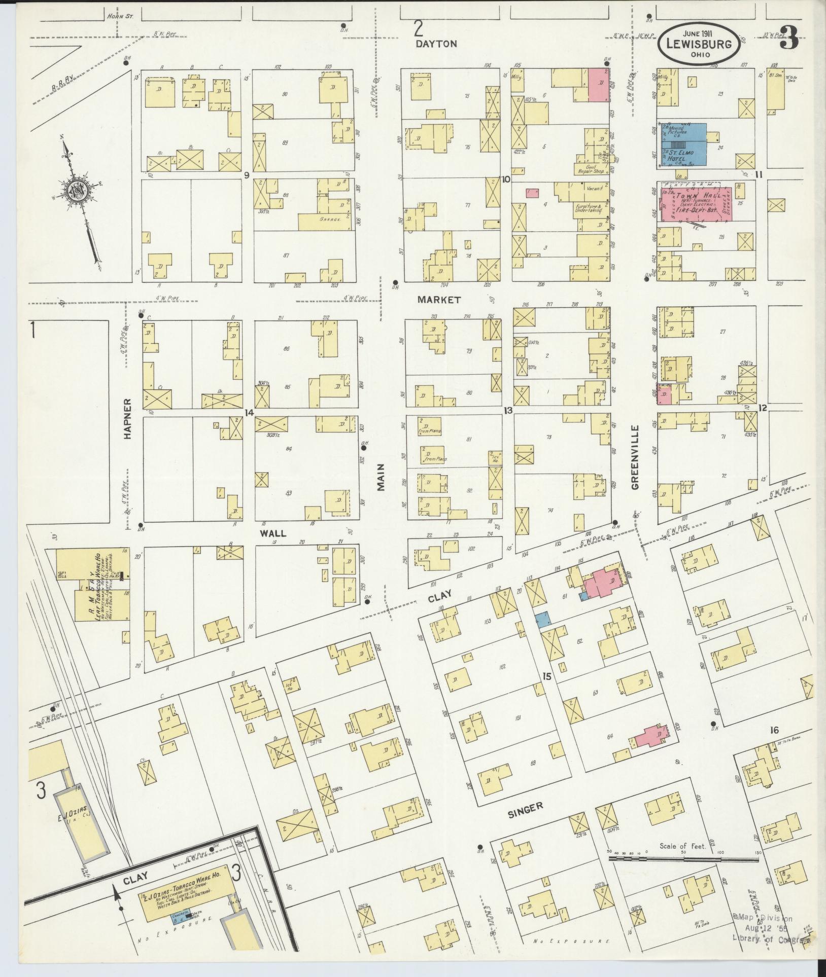 Sanborn Fire Insurance Map from Lewisburg, Preble County, Ohio (1911), Sheet #0003 - Historic Sanborn Fire Insurance Map Print, vintage old map wall art, antique decor, genealogy gift, Ohio Ohio map