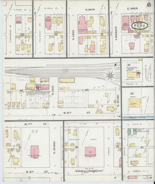 Sanborn Fire Insurance Map from Peru, Miami County, Indiana (1893), Sheet #0006 - Historic Sanborn Fire Insurance Map Print, vintage old map wall art, antique decor, genealogy gift, Indiana Indiana map