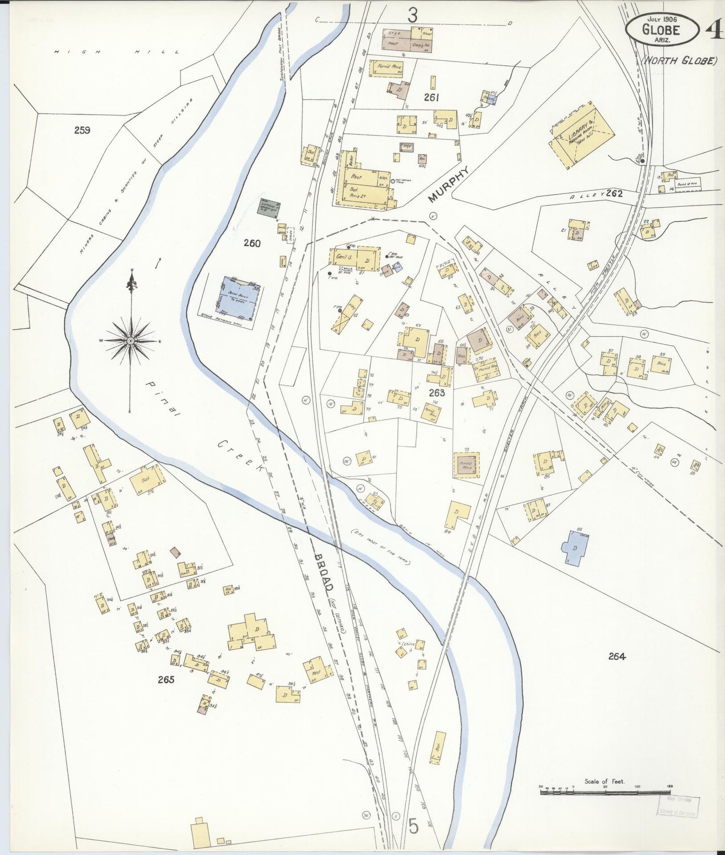 Sanborn Fire Insurance Map from Globe, Gila County, Arizona (1906), Sheet #0004 - Complete Map Set gallery image, historic Sanborn map, vintage wall art, Arizona Arizona