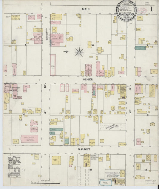 Sanborn Fire Insurance Map from Huntingburg, Dubois County, Indiana (1890), Sheet #0001 - Complete Map Set gallery image, historic Sanborn map, vintage wall art, Indiana Indiana