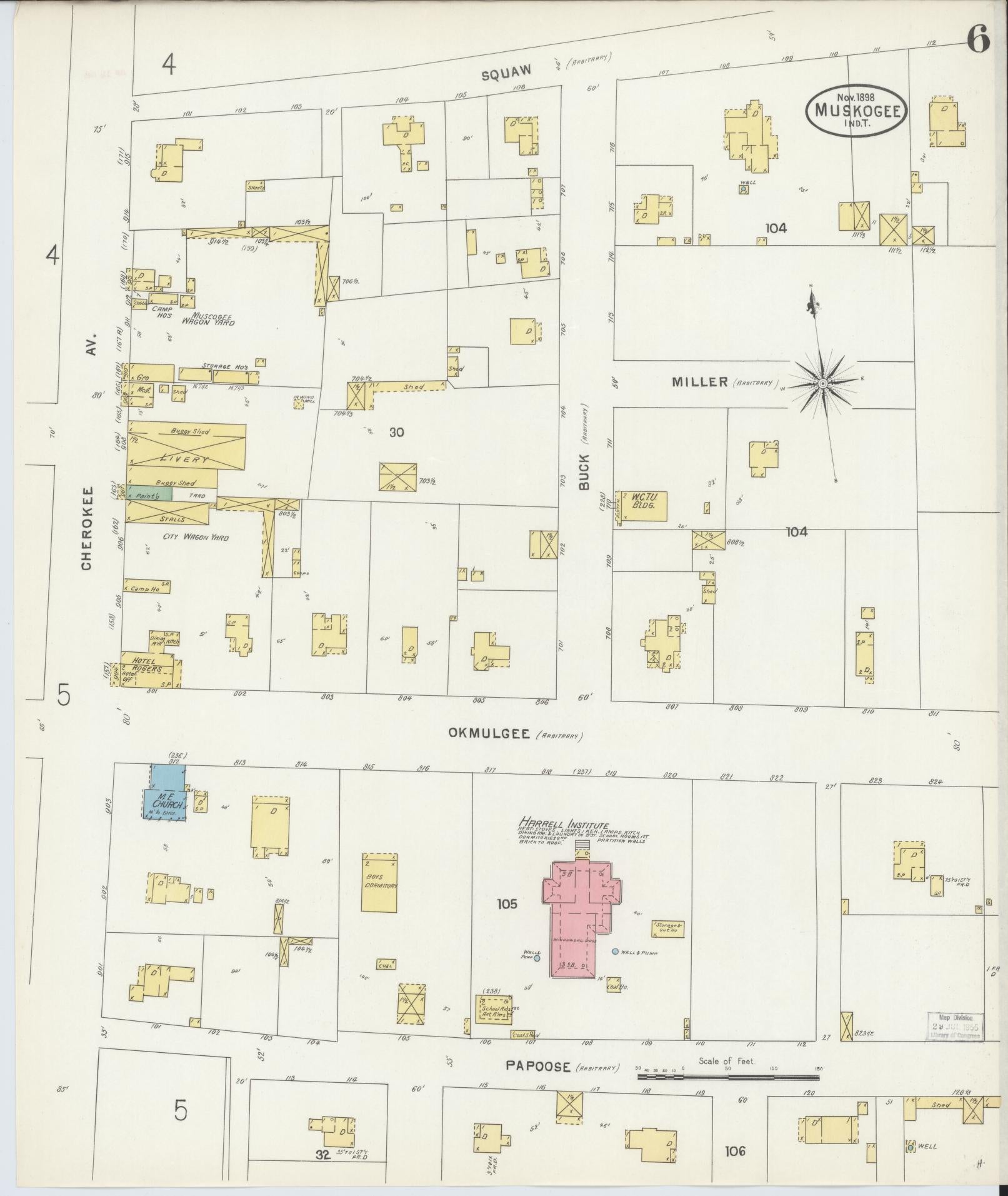 Sanborn Fire Insurance Map from Muskogee, Muskogee County, Oklahoma (1898), Sheet #0006 - Complete Map Set gallery image, historic Sanborn map, vintage wall art, Oklahoma Oklahoma