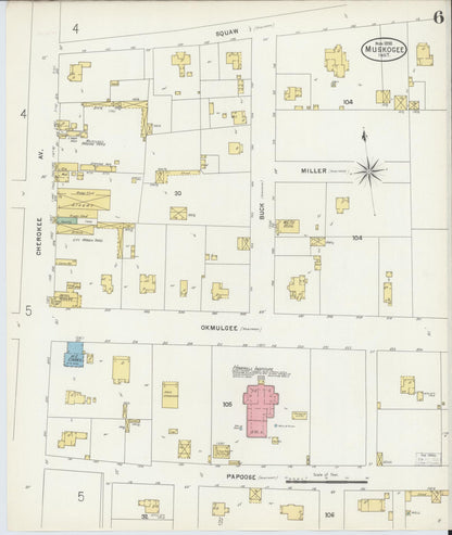 Sanborn Fire Insurance Map from Muskogee, Muskogee County, Oklahoma (1898), Sheet #0006 - Complete Map Set gallery image, historic Sanborn map, vintage wall art, Oklahoma Oklahoma