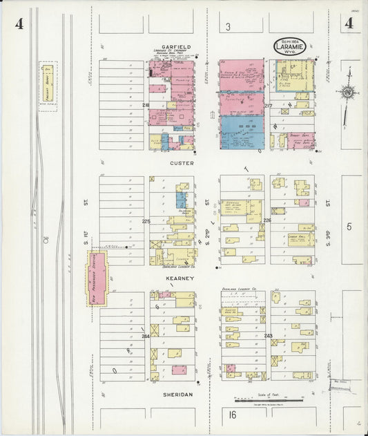 Sanborn Fire Insurance Map from Laramie, Albany County, Wyoming (1924), Sheet #0004 - Historic Sanborn Fire Insurance Map Print, vintage old map wall art, antique decor, genealogy gift, Wyoming Wyoming map