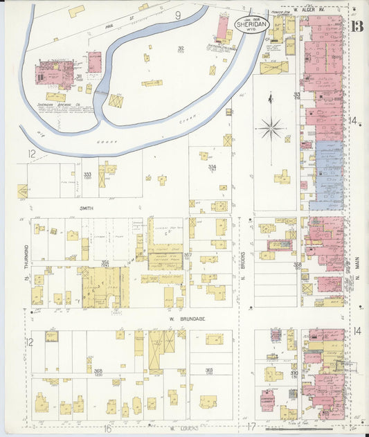 Sanborn Fire Insurance Map from Sheridan, Sheridan County, Wyoming (1908), Sheet #0013 - Historic Sanborn Fire Insurance Map Print, vintage old map wall art, antique decor, genealogy gift, Wyoming Wyoming map
