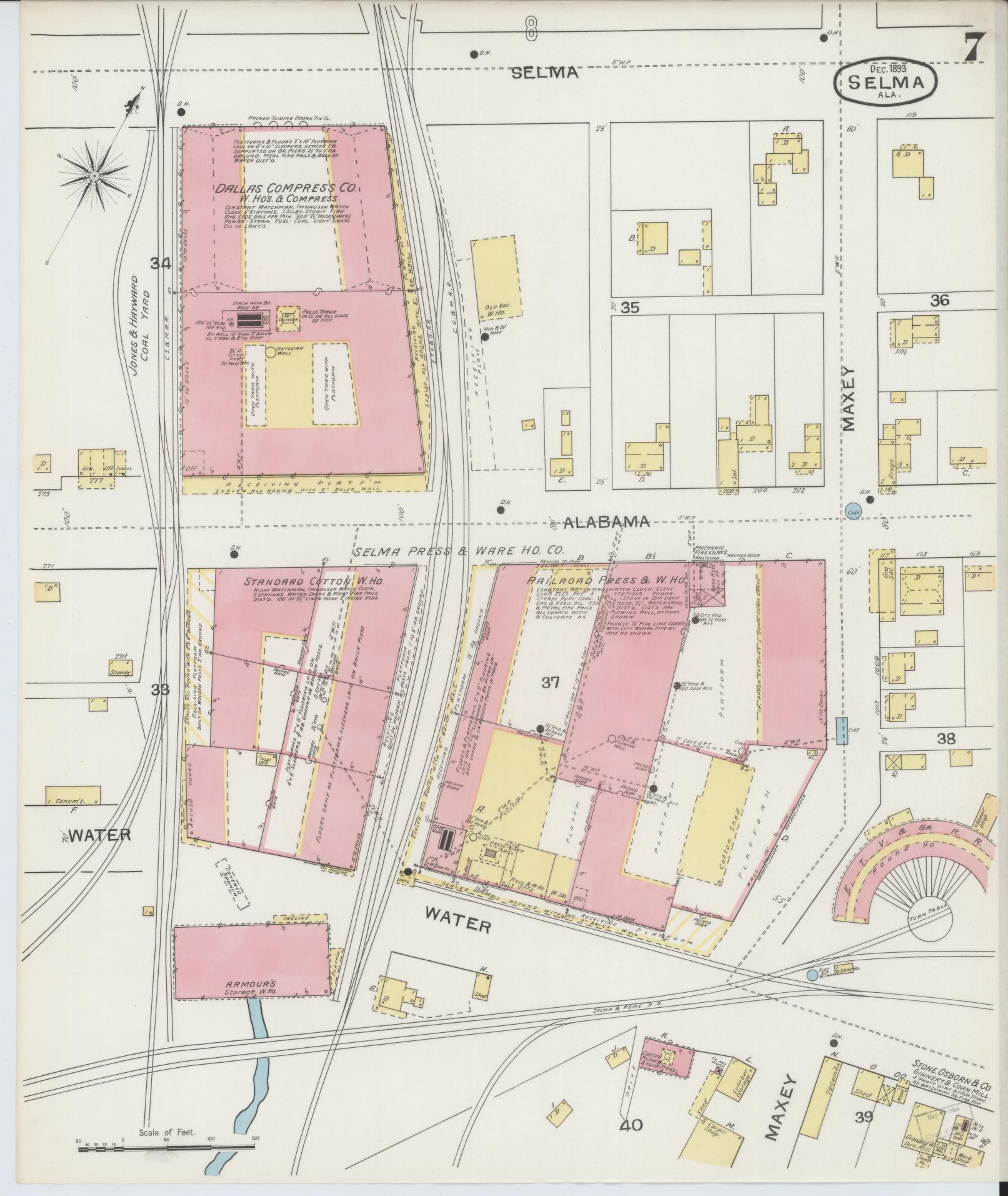 Sanborn Fire Insurance Map from Selma, Dallas County, Alabama (1893), Sheet #0007 - Complete Map Set gallery image, historic Sanborn map, vintage wall art, Alabama Alabama