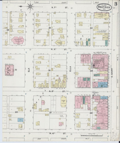 Sanborn Fire Insurance Map from Beatrice, Gage County, Nebraska (1889), Sheet #0003 - Complete Map Set gallery image, historic Sanborn map, vintage wall art, Nebraska Nebraska