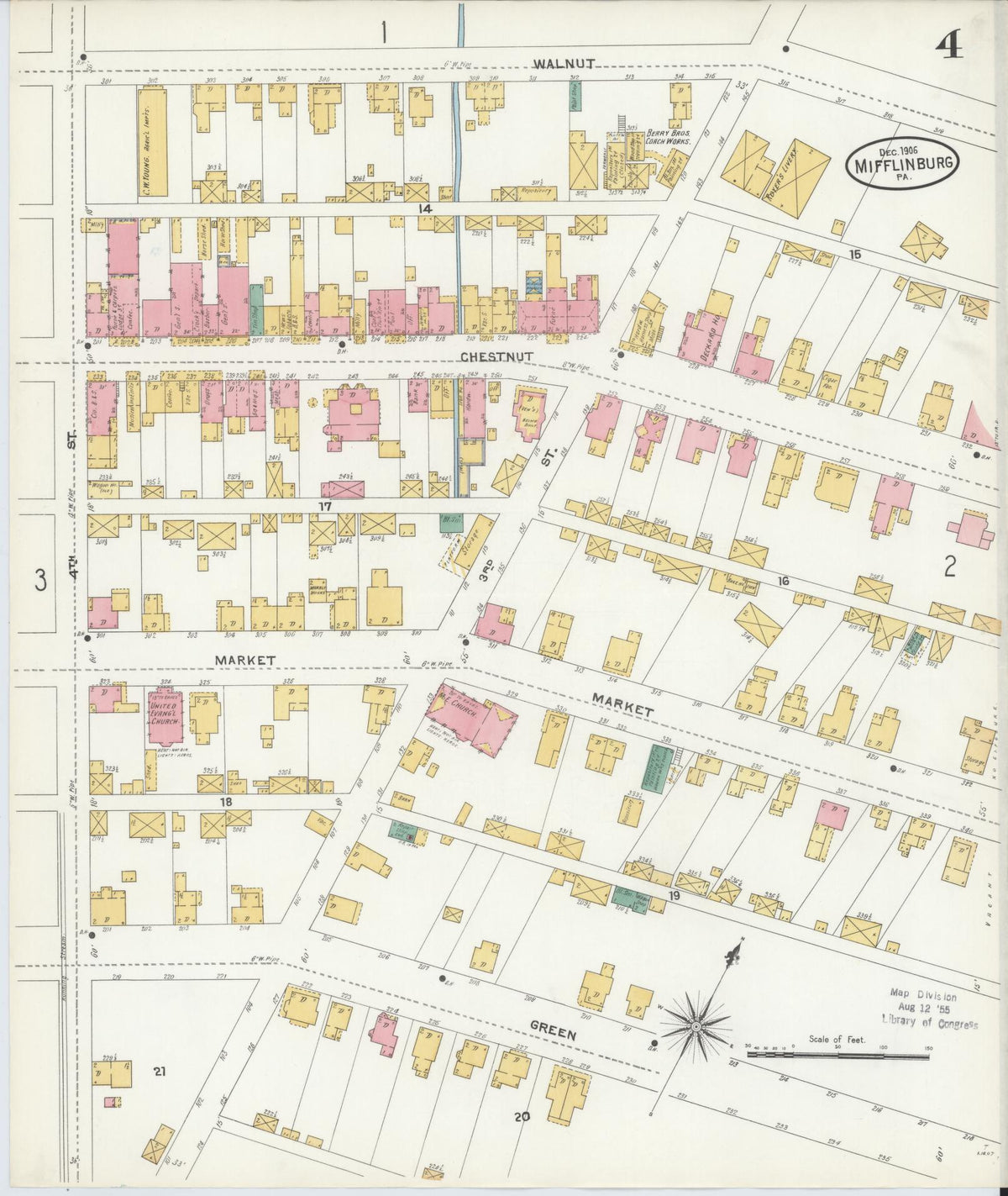Sanborn Fire Insurance Map from Mifflinburg, Union County, Pennsylvania (1906), Sheet #0004 - Complete Map Set gallery image, historic Sanborn map, vintage wall art, Pennsylvania Pennsylvania