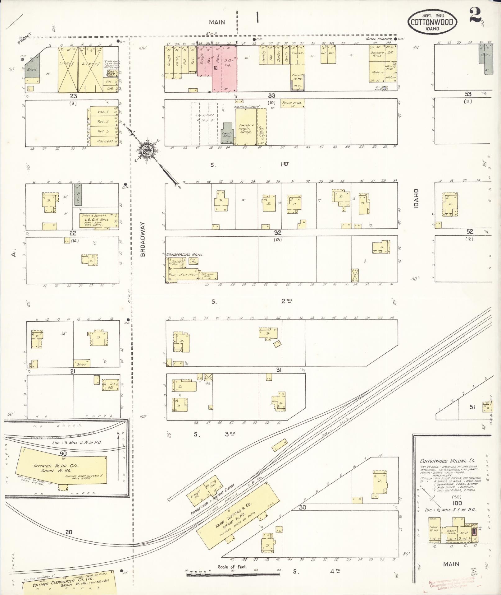 Sanborn Fire Insurance Map from Cottonwood, Idaho County, Idaho (1910), Sheet #0002 - Historic Sanborn Fire Insurance Map Print, vintage old map wall art, antique decor, genealogy gift, Cottonwood Idaho map