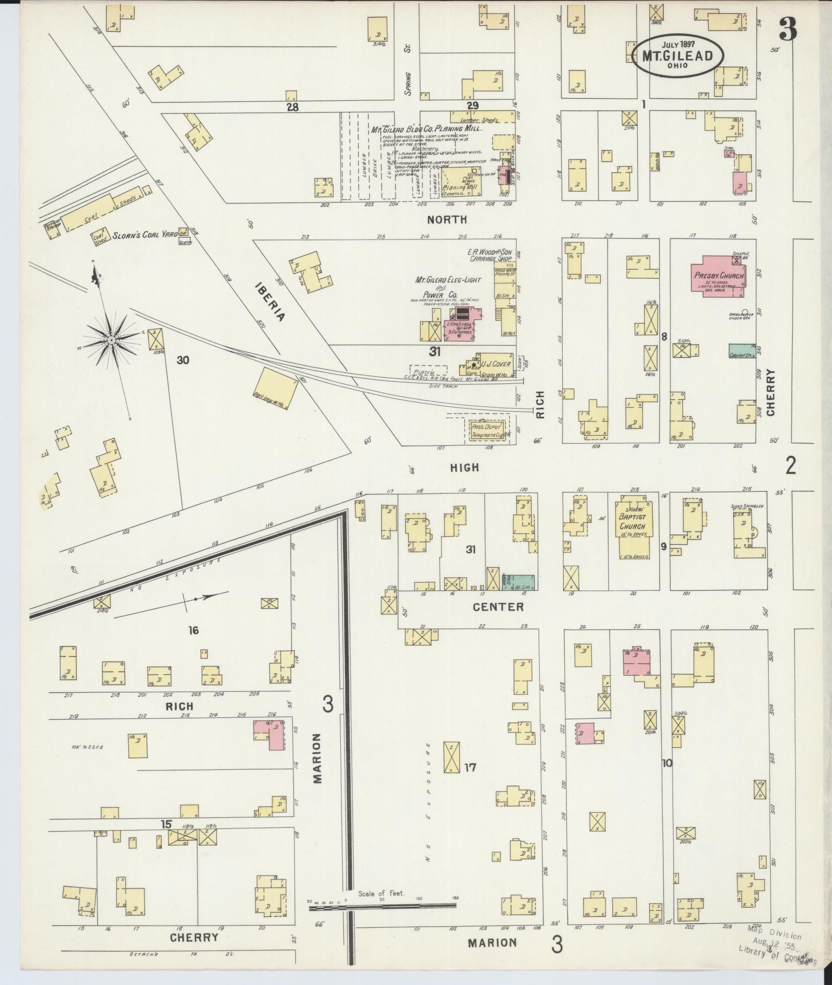 Sanborn Fire Insurance Map from Mount Gilead, Morrow County, Ohio (1897), Sheet #0003 - Complete Map Set gallery image, historic Sanborn map, vintage wall art, Ohio Ohio