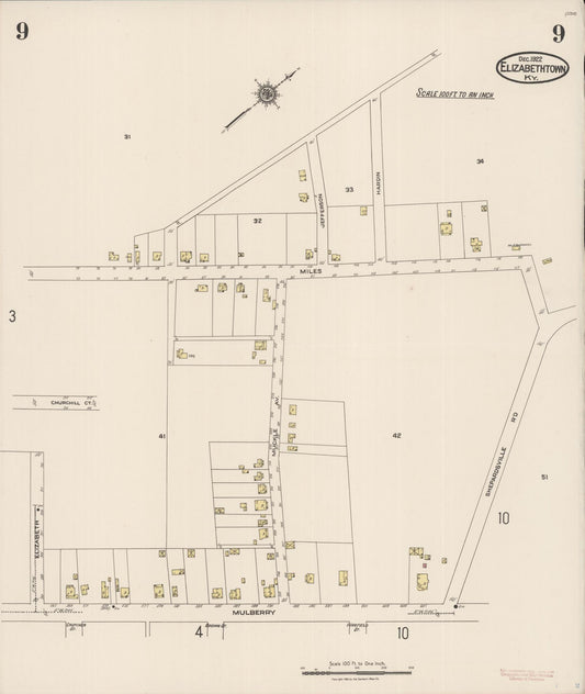 Sanborn Fire Insurance Map from Elizabethtown, Hardin County, Kentucky (1922), Sheet #0009 - Historic Sanborn Fire Insurance Map Print, vintage old map wall art, antique decor, genealogy gift, Kentucky Kentucky map