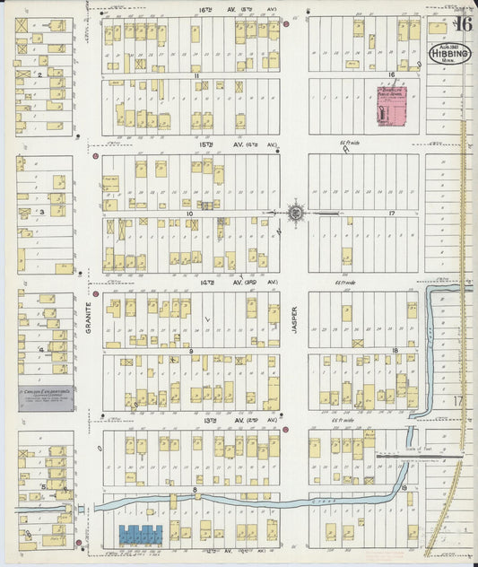 Sanborn Fire Insurance Map from Hibbing, Saint Louis County, Minnesota (1921), Sheet #0016 - Historic Sanborn Fire Insurance Map Print, vintage old map wall art, antique decor, genealogy gift, Minnesota Minnesota map