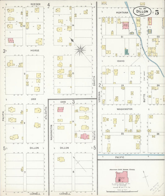 Sanborn Fire Insurance Map from Dillon, Beaverhead County, Montana (1897), Sheet #0005 - Historic Sanborn Fire Insurance Map Print, vintage old map wall art, antique decor, genealogy gift, Montana Montana map