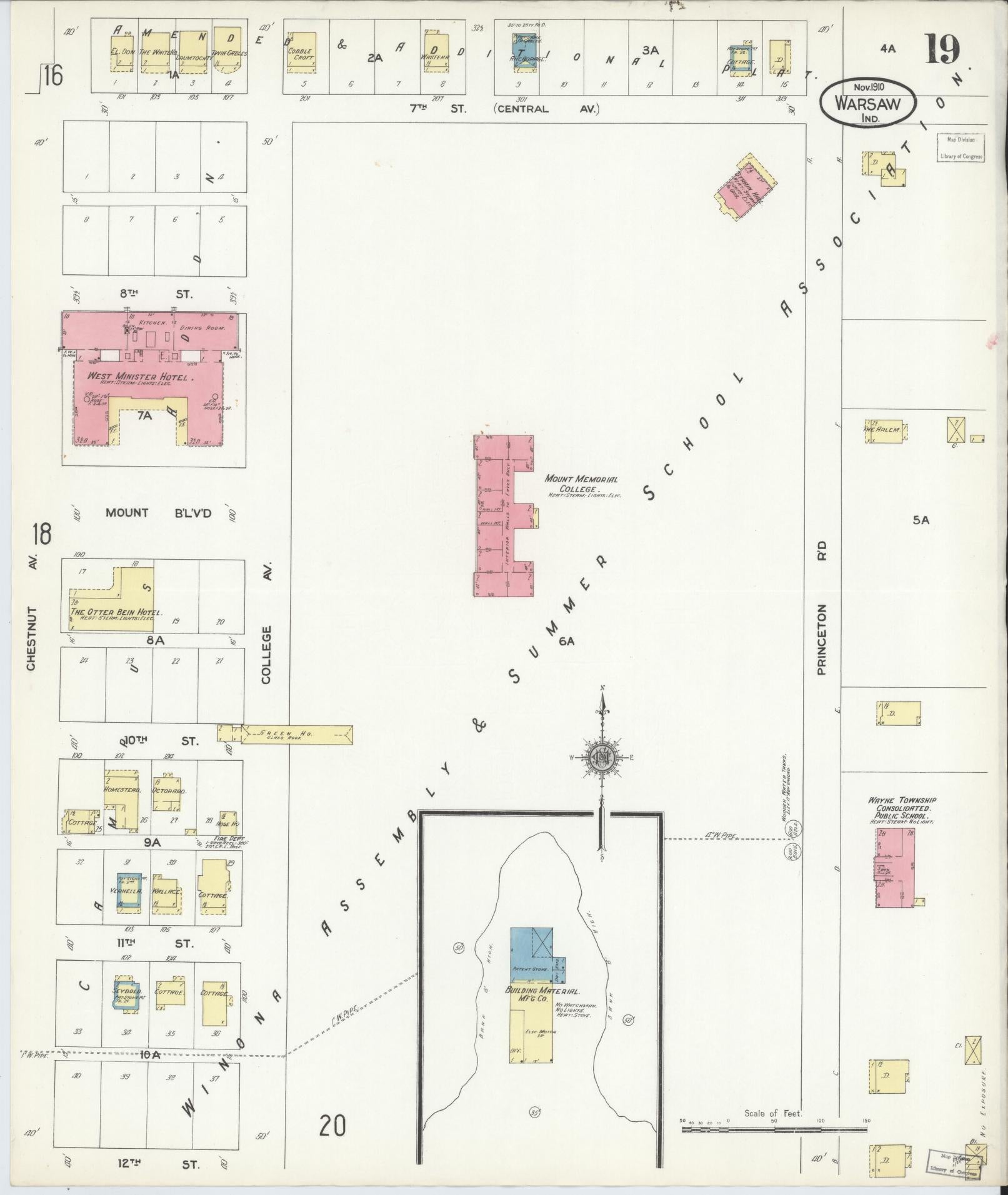 Sanborn Fire Insurance Map from Warsaw, Kosciusko County, Indiana (1910), Sheet #0019 - Historic Sanborn Fire Insurance Map Print, vintage old map wall art, antique decor, genealogy gift, Indiana Indiana map