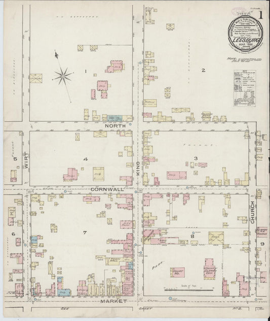 Sanborn Fire Insurance Map from Leesburg, Loudoun County, Virginia (1886), Sheet #0001 - Complete Map Set gallery image, historic Sanborn map, vintage wall art, Virginia Virginia