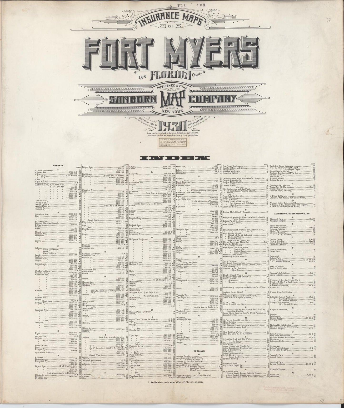 Sanborn Fire Insurance Map from Fort Myers, Lee County, Florida (1948), Sheet #0001 - Historic Sanborn Fire Insurance Map Print, vintage old map wall art, antique decor, genealogy gift, Florida Florida map