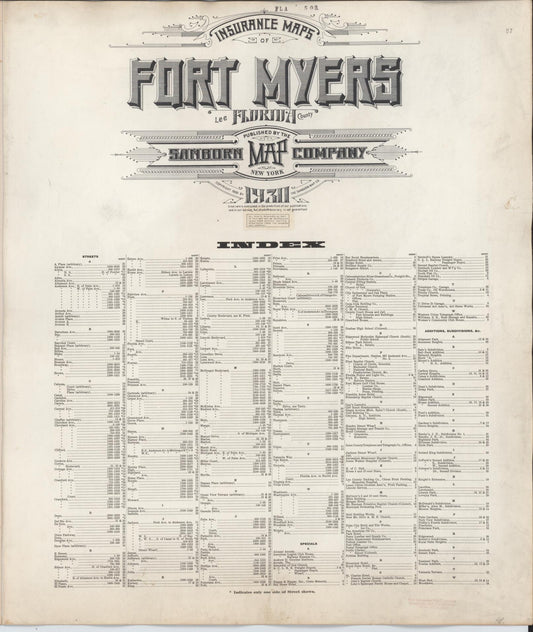 Sanborn Fire Insurance Map from Fort Myers, Lee County, Florida (1948), Sheet #0001 - Historic Sanborn Fire Insurance Map Print, vintage old map wall art, antique decor, genealogy gift, Florida Florida map