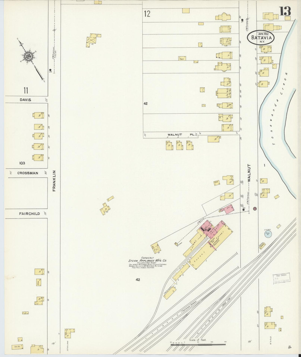 Sanborn Fire Insurance Map from Batavia, Genesee County, New York (1912), Sheet #0013 - Complete Map Set gallery image, historic Sanborn map, vintage wall art, New York New York