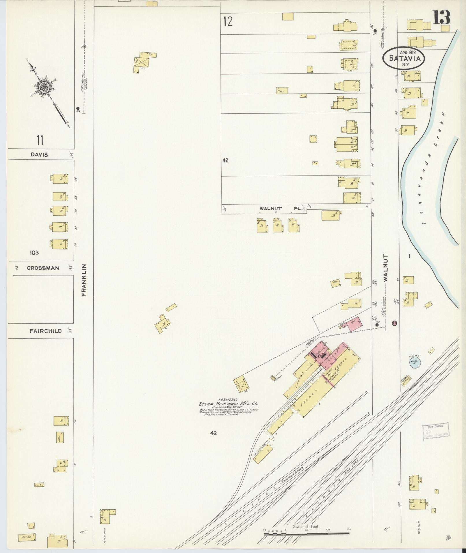 Sanborn Fire Insurance Map from Batavia, Genesee County, New York (1912), Sheet #0013 - Complete Map Set gallery image, historic Sanborn map, vintage wall art, New York New York